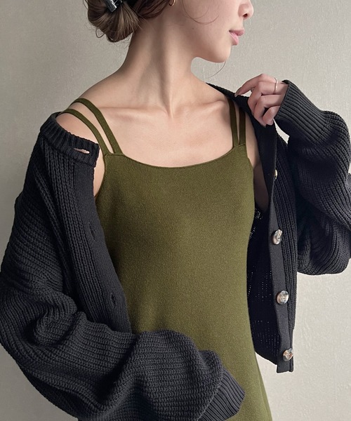 knit Jemade（ニットジェメイド）の「ニットタイトキャミワンピース（ワンピース・レディース・カーキ/ブラック/ブラウン・FREE）」の11枚目の写真