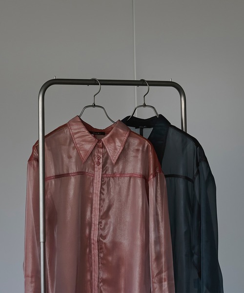 Ezick（エジック）の「配色ステッチシアーシャツ（シャツ/ブラウス・レディース・ネイビー/ピンク系その他・FREE）」の21枚目の写真