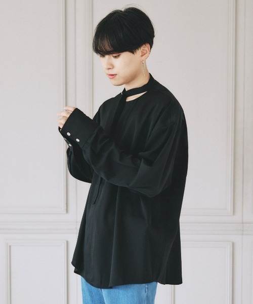 EDEL(エーデル)の「EDEL - コリアンカラールーズシャツ(シャツ/ブラウス・メンズ・ホワイト/ブラック・MEDIUM/LARGE)」の4枚目の写真