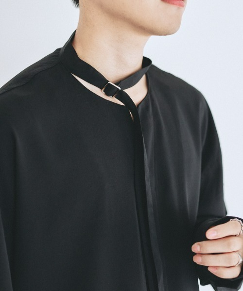 EDEL(エーデル)の「EDEL - コリアンカラールーズシャツ(シャツ/ブラウス・メンズ・ホワイト/ブラック・MEDIUM/LARGE)」の6枚目の写真