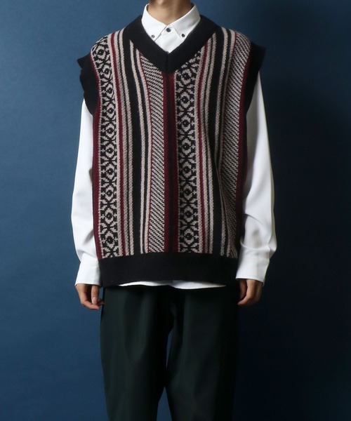 ANPAS（アンパス）の「Total Pattern Knit Vest/総柄 ニットルーズベスト（ベスト・メンズ・レッド系その他/ブラック系その他3/ブラック系その他/ブラック系その他2/ブラウン系その他/グリーン系その他・LL/M/L）」の15枚目の写真