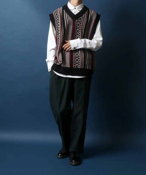 ANPAS（アンパス）の「Total Pattern Knit Vest/総柄 ニットルーズベスト（ベスト・メンズ・レッド系その他/ブラック系その他3/ブラック系その他/ブラック系その他2/ブラウン系その他/グリーン系その他・LL/M/L）」の12枚目の写真