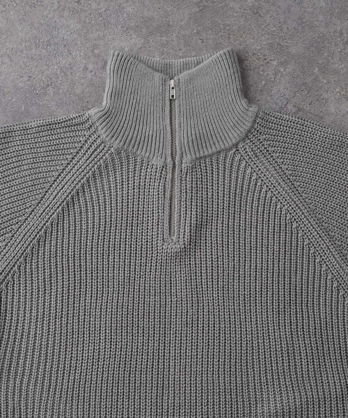 MONO-MART（モノマート）の「ハーフジップ畦編みビッグシルエットラグランプルオーバーニット（ニット/セーター・メンズ・アイボリー/ダークグリーン/モカ/ブラック/グリーン/ライトグレー/ダークネイビー・M/L）」の17枚目の写真