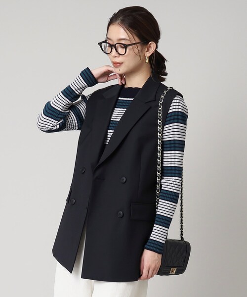 美品 アンタイトル 洗える ウール ダブルブレストベスト M ブラック 日本製 UNTITLED（アンタイトル）の「◇【着回しアイテム】ウール混 ダブル