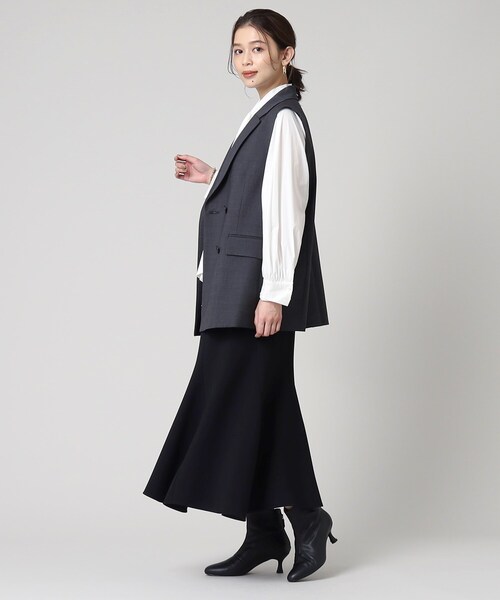 美品 アンタイトル 洗える ウール ダブルブレストベスト M ブラック 日本製 UNTITLED（アンタイトル）の「◇【着回しアイテム】ウール混 ダブル