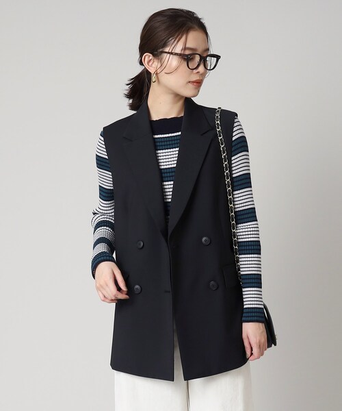 美品 アンタイトル 洗える ウール ダブルブレストベスト M ブラック 日本製 UNTITLED（アンタイトル）の「◇【着回しアイテム】ウール混 ダブル