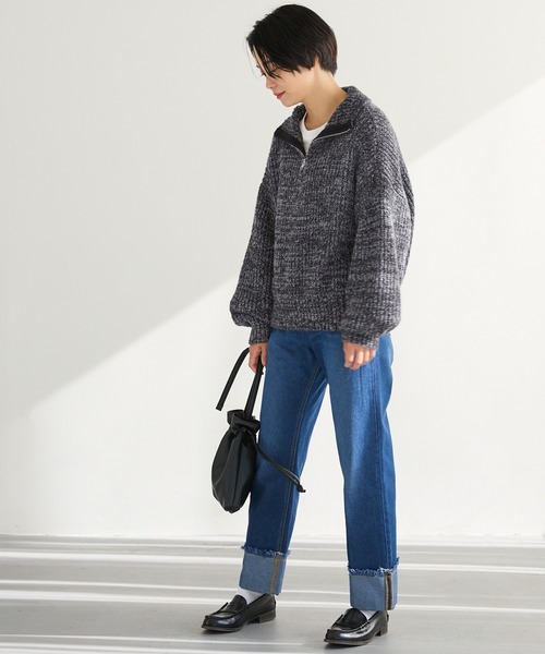 Chaco closet（チャコ クローゼット）の「片畦モヘアライクハーフジップニットプルオーバー（ニット/セーター・レディース・イエロー/ピンク/ライム/アイボリー/ブラック/グレー/ブルー・FREE）」の18枚目の写真