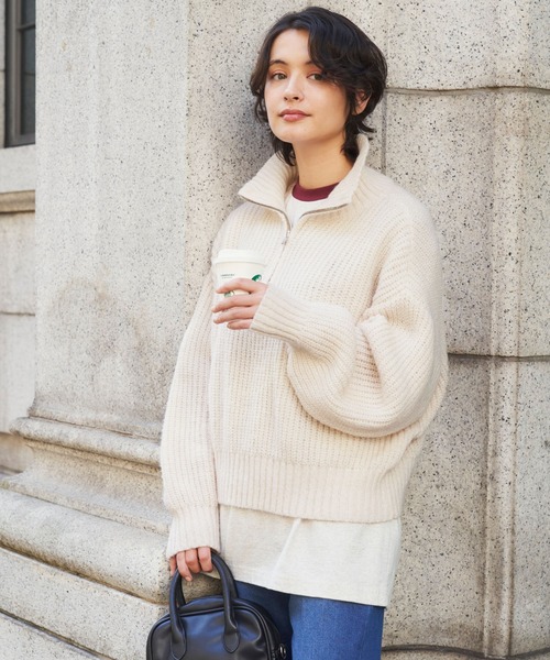 Chaco closet（チャコ クローゼット）の「片畦モヘアライクハーフジップニットプルオーバー（ニット/セーター・レディース・イエロー/ピンク/ライム/アイボリー/ブラック/グレー/ブルー・FREE）」の8枚目の写真