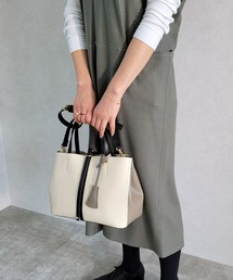 【ROSELLINI/ロゼリーニ】両アオリポケット　配色スクエアトートバッグ　キーチャーム付