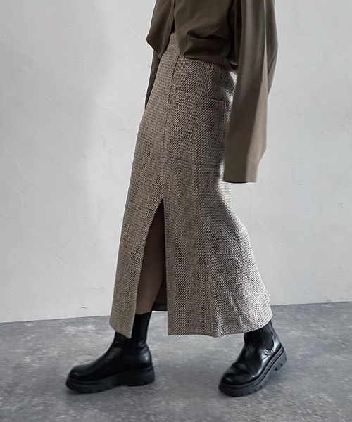 PAGEBOY（ページボーイ）の「ミリタリーツイードナロースカート（スカート・レディース・ブラック/ベージュ/ターコイズブルー・FREE）」の2枚目の写真