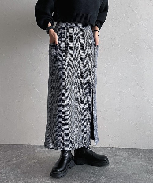 PAGEBOY（ページボーイ）の「ミリタリーツイードナロースカート（スカート・レディース・ブラック/ベージュ/ターコイズブルー・FREE）」の3枚目の写真