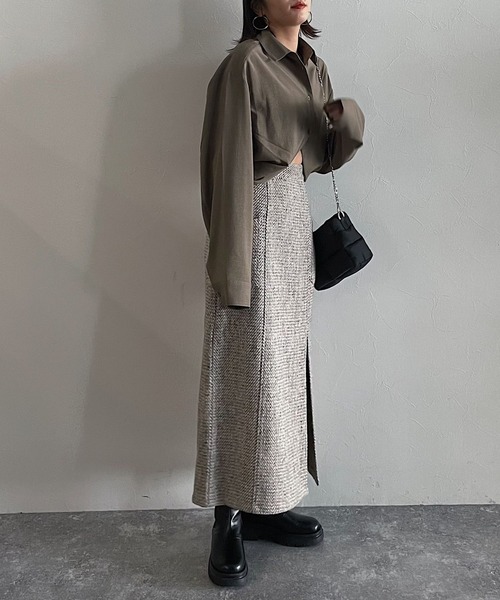 PAGEBOY（ページボーイ）の「ミリタリーツイードナロースカート（スカート・レディース・ブラック/ベージュ/ターコイズブルー・FREE）」の8枚目の写真