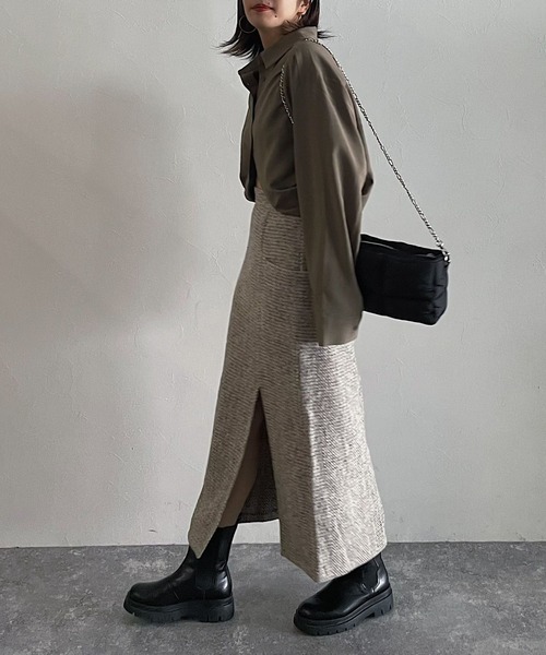 PAGEBOY（ページボーイ）の「ミリタリーツイードナロースカート（スカート・レディース・ブラック/ベージュ/ターコイズブルー・FREE）」の5枚目の写真