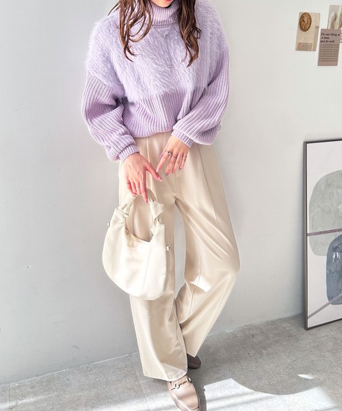 GeeRA(ジーラ)の「シャギー切替タートルニット(ニット/セーター・レディース・パープル/オフホワイト/ライトベージュ・LARGE/MEDIUM)」の21枚目の写真