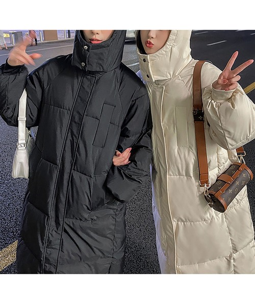 LOPASS(ロパス)の「ロングダウンフードコート(ダウンジャケット/コート・レディース・ブラック/アイボリー・M/L/XL/XX-LARGE)」の6枚目の写真