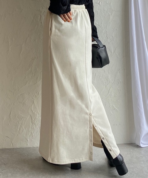 She's Closet(シーズクローゼット)の「2WAYホックデザインロングナロースウェットスカート(スカート・レディース・ブラック/ブラウン/グリーン/アイボリー・FREE)」の2枚目の写真