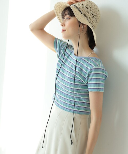 Ray BEAMS（レイビームス）の「Ray BEAMS / 透編み ペーパー ブリム ハット（ハット・レディース・ナチュラル/ブラック・ONE SIZE）」の4枚目の写真