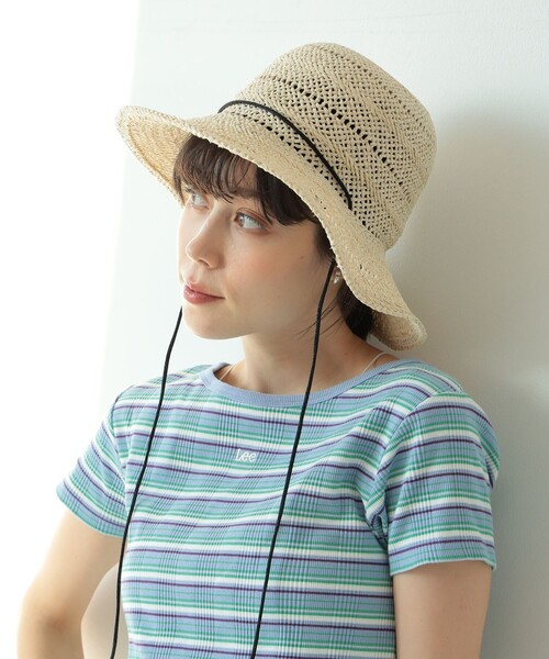 Ray BEAMS（レイビームス）の「Ray BEAMS / 透編み ペーパー ブリム ハット（ハット・レディース・ナチュラル/ブラック・ONE SIZE）」の6枚目の写真