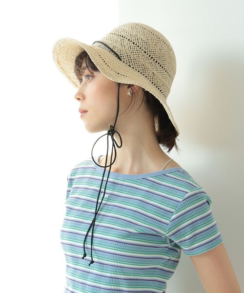 Ray BEAMS（レイビームス）の「Ray BEAMS / 透編み ペーパー ブリム ハット（ハット・レディース・ナチュラル/ブラック・ONE SIZE）」の7枚目の写真