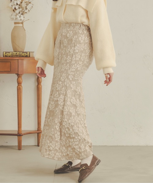 Ambre Neige（アンブルネージュ）の「着映えスカート。花柄ジャガードマーメイドスカート／【WEB/EC限定商品】（スカート・レディース・ブラック/ライトグリーン/ベージュ・MEDIUM/SMALL）」の7枚目の写真