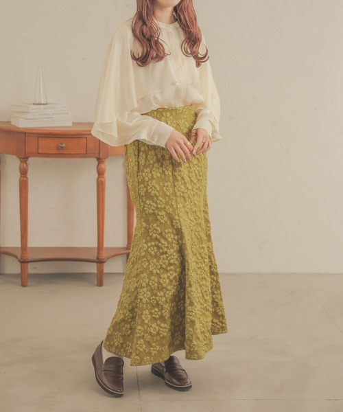 Ambre Neige（アンブルネージュ）の「着映えスカート。花柄ジャガードマーメイドスカート／【WEB/EC限定商品】（スカート・レディース・ブラック/ライトグリーン/ベージュ・MEDIUM/SMALL）」の5枚目の写真