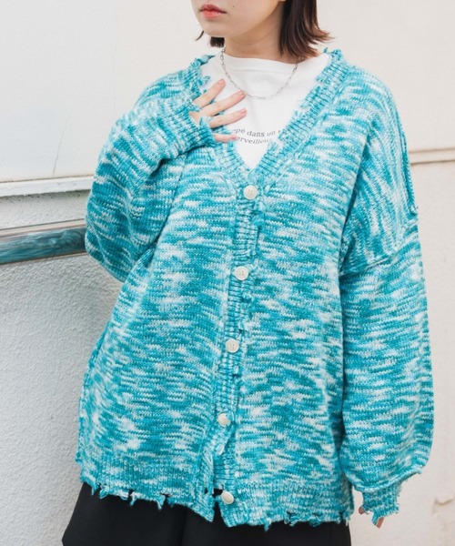 WEGO(ウィゴー)の「WEGO/ダメージミックスカラービッグカーディガン(カーディガン/ボレロ・レディース・パープル/ブルー/ブラック/グリーン・FREE)」の3枚目の写真