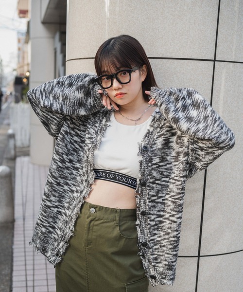 WEGO(ウィゴー)の「WEGO/ダメージミックスカラービッグカーディガン(カーディガン/ボレロ・レディース・パープル/ブルー/ブラック/グリーン・FREE)」の7枚目の写真