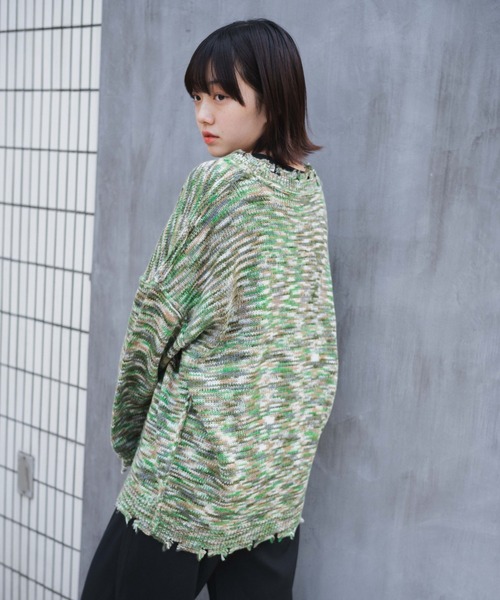 WEGO(ウィゴー)の「WEGO/ダメージミックスカラービッグカーディガン(カーディガン/ボレロ・レディース・パープル/ブルー/ブラック/グリーン・FREE)」の14枚目の写真