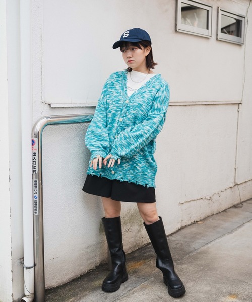 WEGO(ウィゴー)の「WEGO/ダメージミックスカラービッグカーディガン(カーディガン/ボレロ・レディース・パープル/ブルー/ブラック/グリーン・FREE)」の19枚目の写真