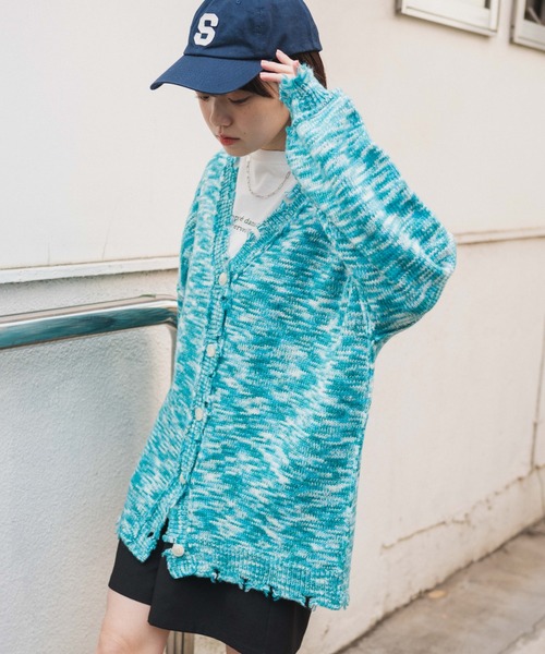 WEGO(ウィゴー)の「WEGO/ダメージミックスカラービッグカーディガン(カーディガン/ボレロ・レディース・パープル/ブルー/ブラック/グリーン・FREE)」の21枚目の写真