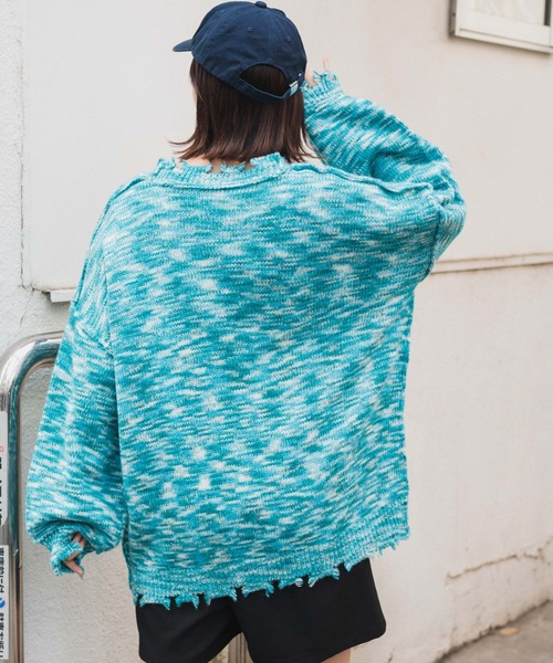 WEGO(ウィゴー)の「WEGO/ダメージミックスカラービッグカーディガン(カーディガン/ボレロ・レディース・パープル/ブルー/ブラック/グリーン・FREE)」の22枚目の写真