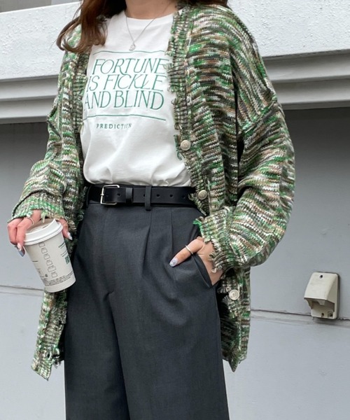 WEGO(ウィゴー)の「WEGO/ダメージミックスカラービッグカーディガン(カーディガン/ボレロ・レディース・パープル/ブルー/ブラック/グリーン・FREE)」の5枚目の写真