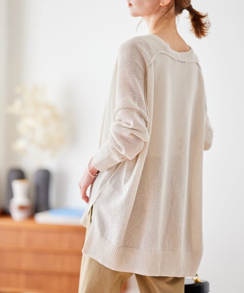 JOURNAL STANDARD（ジャーナルスタンダード）の「ペーパーヤーンVネックカーディガン（カーディガン/ボレロ・レディース・ブラック/アイボリー/ブルー・FREE）」の7枚目の写真