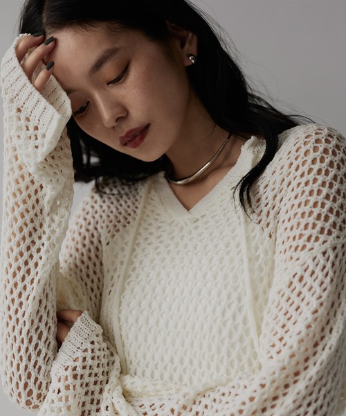 hellam（へラム）の「スキッパー メッシュニット（ニット/セーター・レディース・ブルー/オフホワイト/ブラック/グレー・FREE）」の17枚目の写真