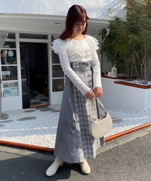 one after another NICE CLAUP(ワンアフターアナザーナイスクラップ)の「【スタッフ考案】ブロッキングチェックスカート(スカート・レディース・グレー/アイボリー/ピンク・FREE)」の22枚目の写真