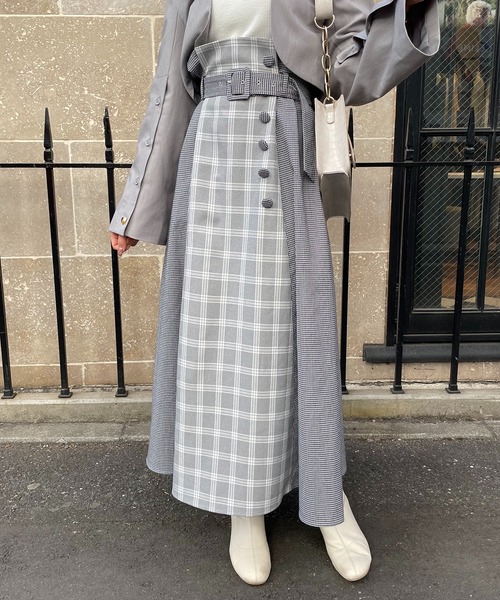 one after another NICE CLAUP(ワンアフターアナザーナイスクラップ)の「【スタッフ考案】ブロッキングチェックスカート(スカート・レディース・グレー/アイボリー/ピンク・FREE)」の19枚目の写真