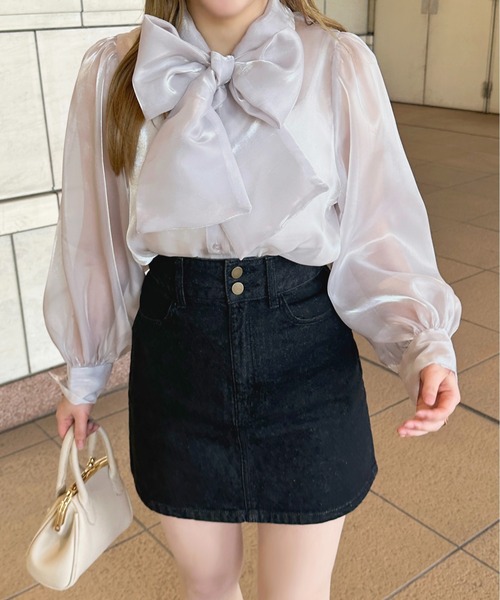 ぽめページ シャイニーシアーボウタイブラウス【ZOZOTOWN限定アイテム