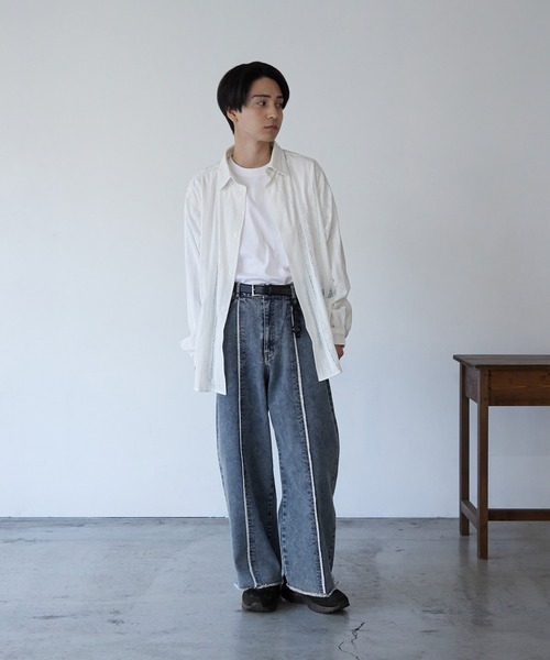 NILWAY（ニルウェイ）の「アソート柄レースシアー 長袖 シャツ（シャツ/ブラウス・メンズ・ネイビー/オレンジ/ホワイト/ブラック・MEDIUM/LARGE）」の14枚目の写真