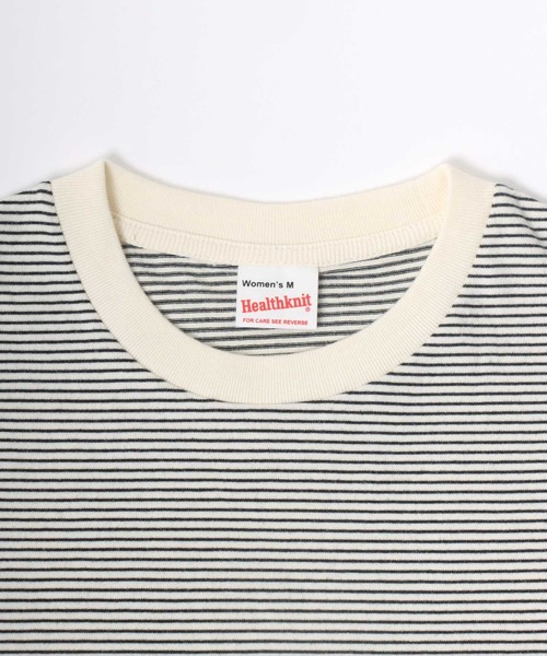 Healthknit（ヘルスニット）の「Healthknit（ヘルスニット）ボーダーリンガーノースリーブTシャツ レディース/抗菌・防臭機能付（Tシャツ/カットソー・レディース・ホワイト×ブラック/ネイビー系/ブラック×ホワイト・M）」の5枚目の写真