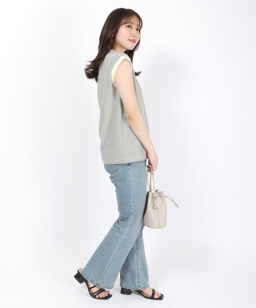 Healthknit（ヘルスニット）の「Healthknit（ヘルスニット）ボーダーリンガーノースリーブTシャツ レディース/抗菌・防臭機能付（Tシャツ/カットソー・レディース・ホワイト×ブラック/ネイビー系/ブラック×ホワイト・M）」の21枚目の写真