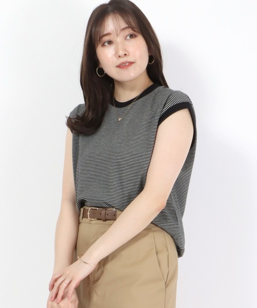 Healthknit（ヘルスニット）の「Healthknit（ヘルスニット）ボーダーリンガーノースリーブTシャツ レディース/抗菌・防臭機能付（Tシャツ/カットソー・レディース・ホワイト×ブラック/ネイビー系/ブラック×ホワイト・M）」の22枚目の写真