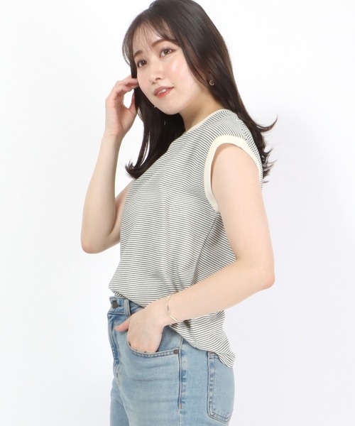 Healthknit（ヘルスニット）の「Healthknit（ヘルスニット）ボーダーリンガーノースリーブTシャツ レディース/抗菌・防臭機能付（Tシャツ/カットソー・レディース・ホワイト×ブラック/ネイビー系/ブラック×ホワイト・M）」の17枚目の写真