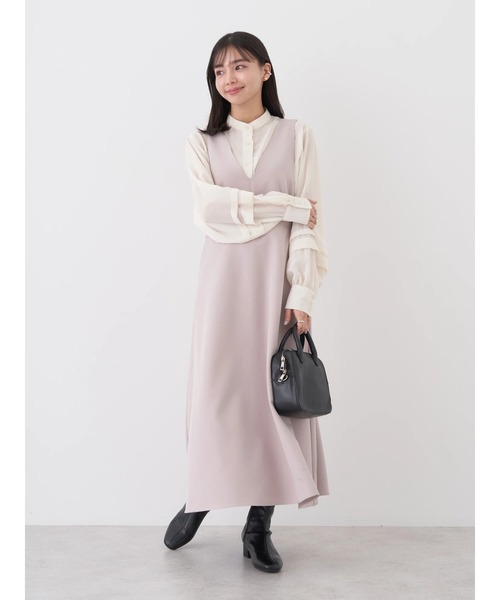 earth music&ecology（アースミュージックアンドエコロジー）の「Vネック切替ジャンスカ（ワンピース・レディース・ブラック/ベージュ・FREE）」の10枚目の写真