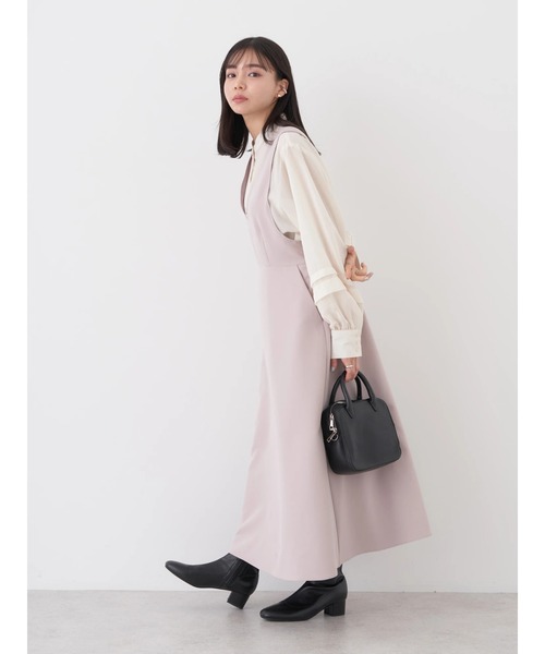 earth music&ecology（アースミュージックアンドエコロジー）の「Vネック切替ジャンスカ（ワンピース・レディース・ブラック/ベージュ・FREE）」の20枚目の写真