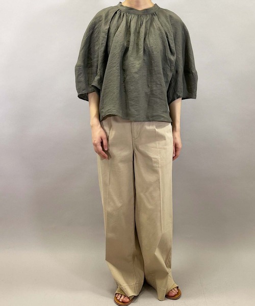 Munich（ミューニック）の「60sライトフレンチリネンギャザーブラウス（シャツ/ブラウス・レディース・ブルー/オレンジ/カーキ/ブラック・FREE）」の8枚目の写真