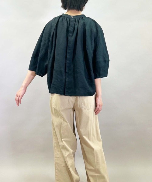 Munich（ミューニック）の「60sライトフレンチリネンギャザーブラウス（シャツ/ブラウス・レディース・ブルー/オレンジ/カーキ/ブラック・FREE）」の9枚目の写真