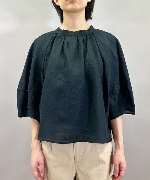 Munich（ミューニック）の「60sライトフレンチリネンギャザーブラウス（シャツ/ブラウス・レディース・ブルー/オレンジ/カーキ/ブラック・FREE）」の13枚目の写真