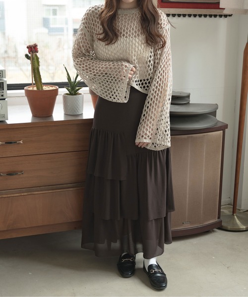 Ambre Ciel（アンブルシエル）の「メッシュショートニットトップス／【WEB/EC限定商品】（ニット/セーター・レディース・ライトグリーン/ベージュ/アイボリー・FREE）」の15枚目の写真