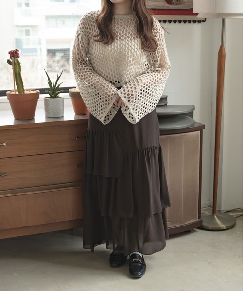 Ambre Ciel（アンブルシエル）の「メッシュショートニットトップス／【WEB/EC限定商品】（ニット/セーター・レディース・ライトグリーン/ベージュ/アイボリー・FREE）」の11枚目の写真