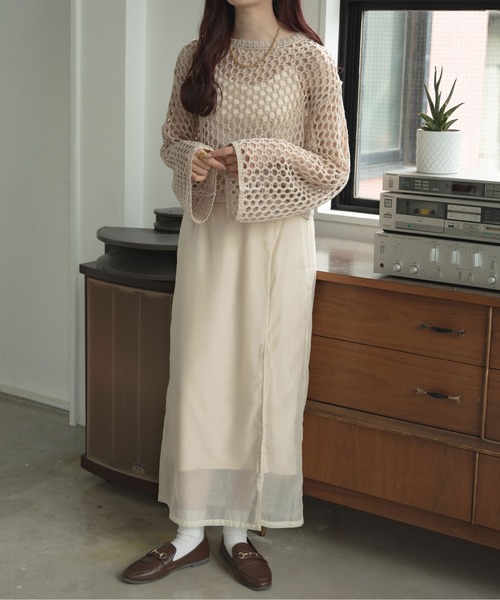 Ambre Ciel（アンブルシエル）の「メッシュショートニットトップス／【WEB/EC限定商品】（ニット/セーター・レディース・ライトグリーン/ベージュ/アイボリー・FREE）」の12枚目の写真